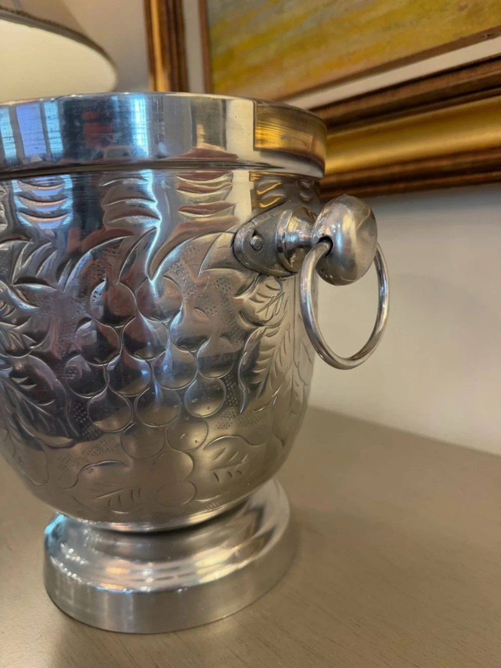 Vintage Embossed Grapevine & Leaves Ice Bucket Champagne Chiller Handles Planter